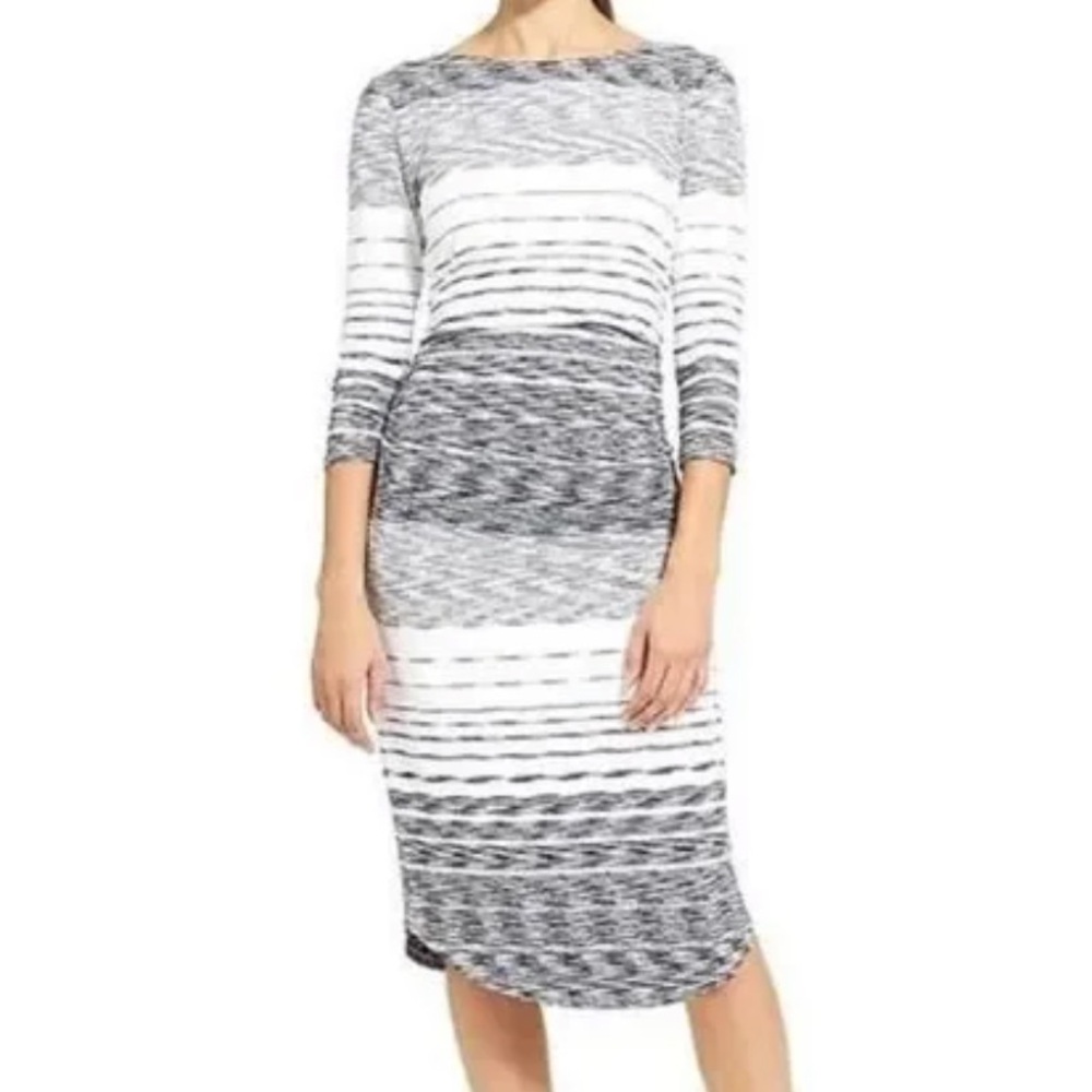 Athleta scoop back 3/4 length sleeve striped midi dress